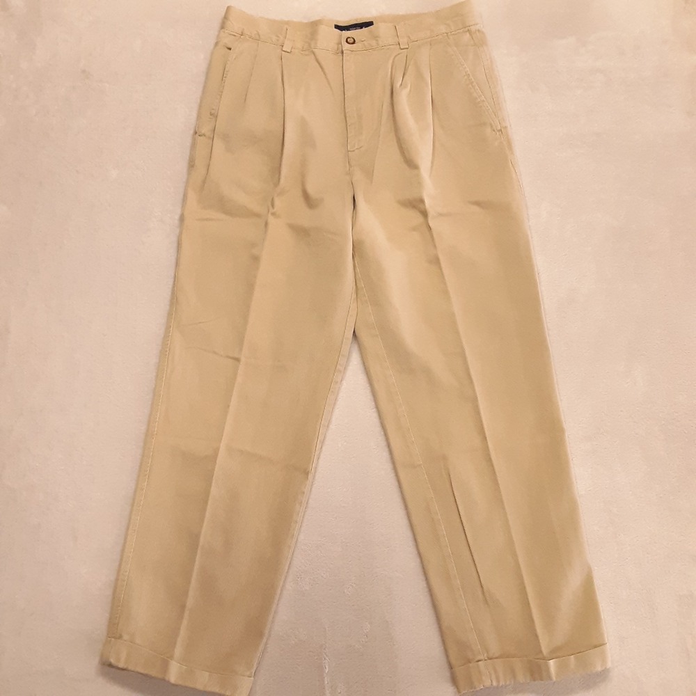 Y2K Structure Clothing Mens Double Pleated Pants 34x30 Khaki Cuffed Hem